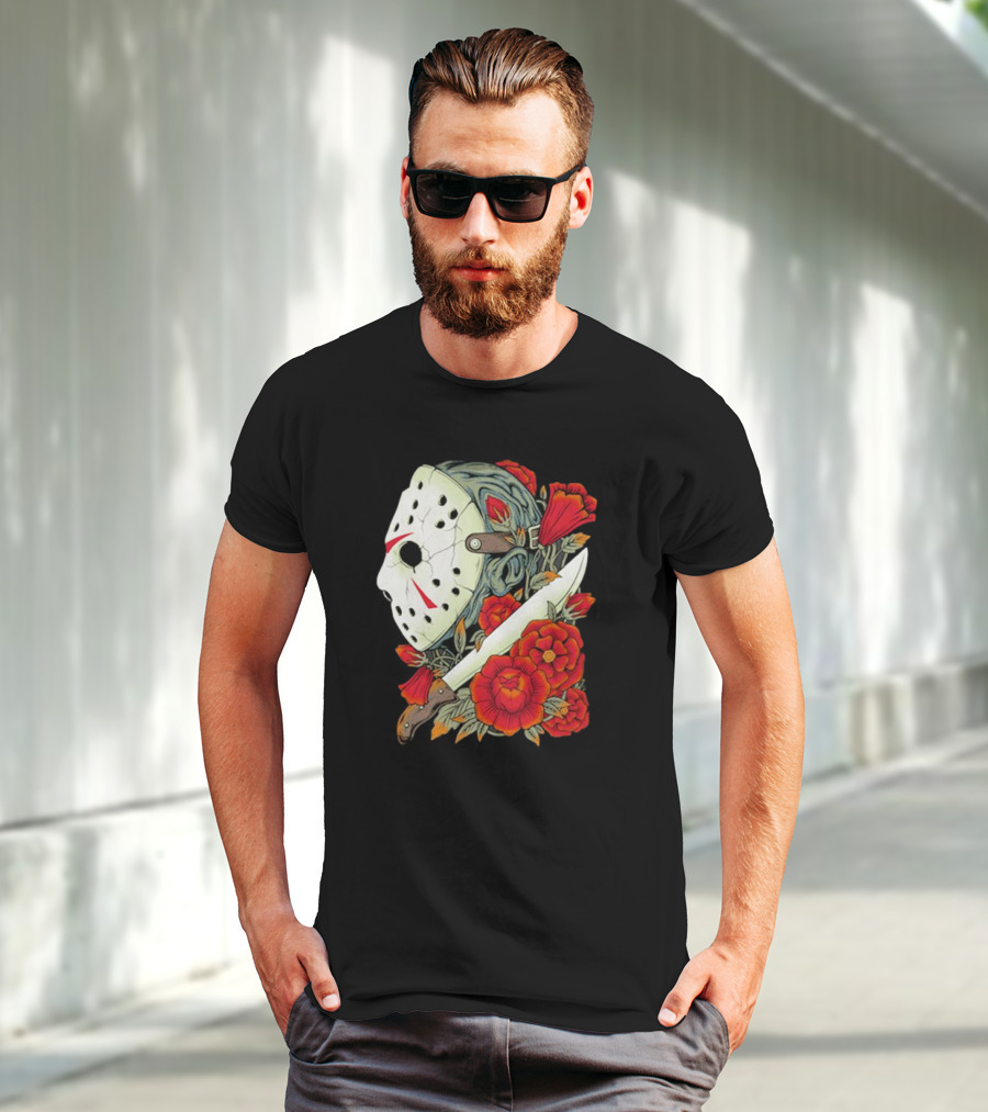 Crystal Lake Counselor Camp Mask Floral Knife T-Shirt