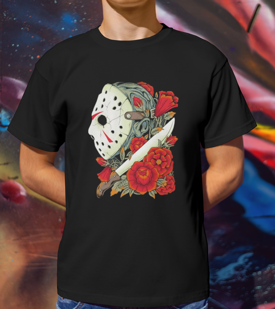 Crystal Lake Counselor Camp Mask Floral Knife T-Shirt