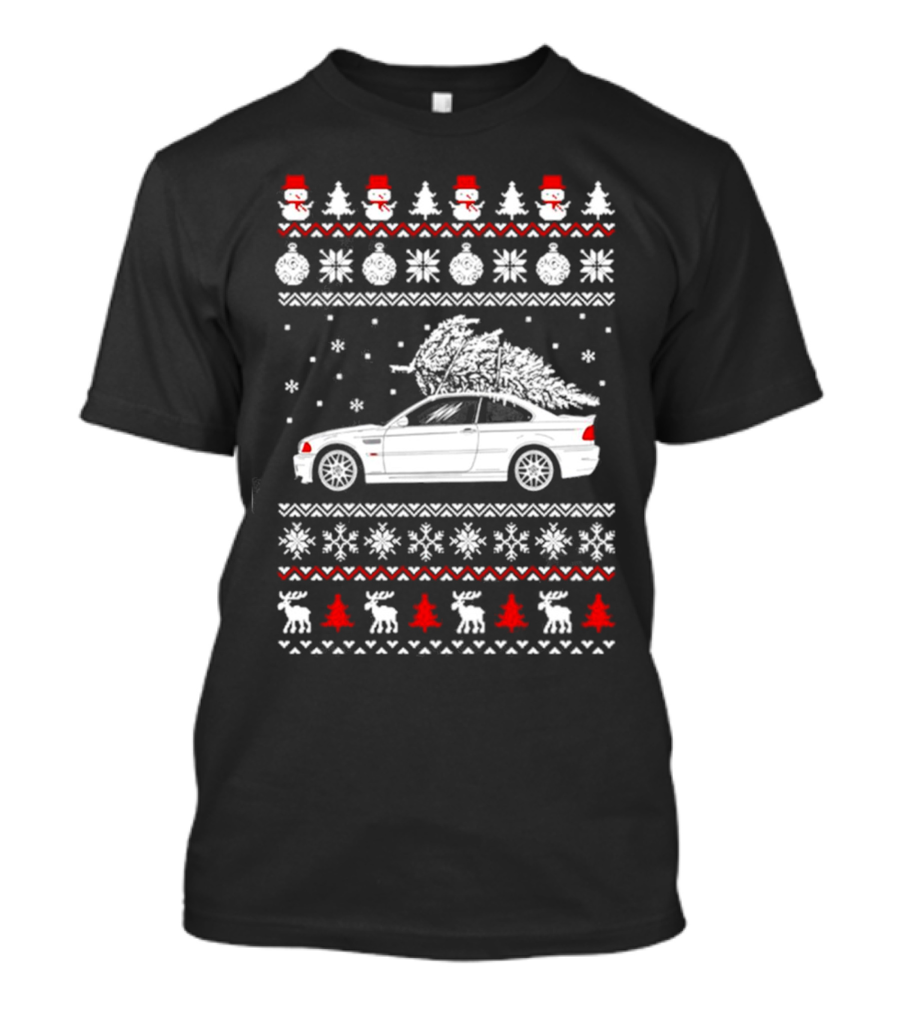 Snowmen Christmas Trees Snowflakes Reindeer BMW E30 Ugly Christmas T-Shirt