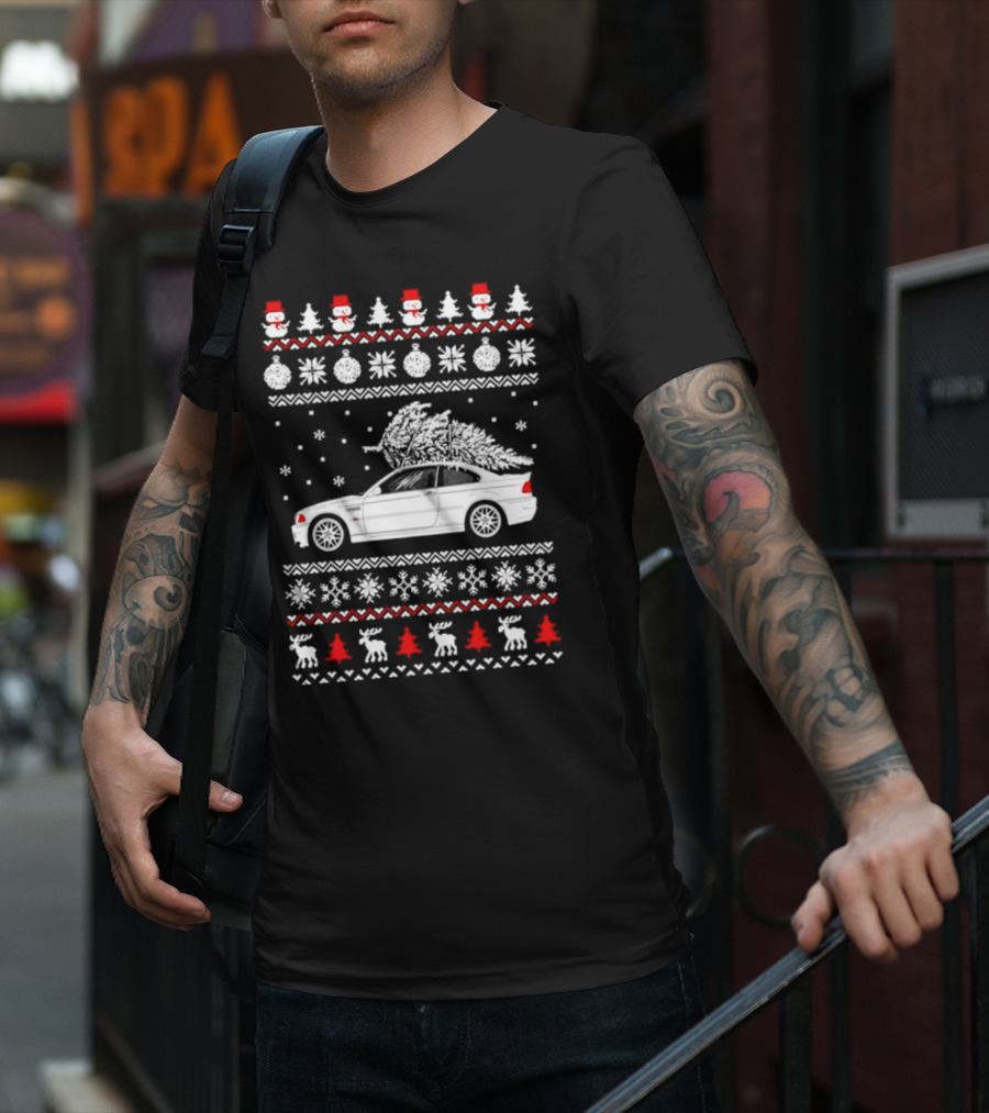 Snowmen Christmas Trees Snowflakes Reindeer BMW E30 Ugly Christmas T-Shirt