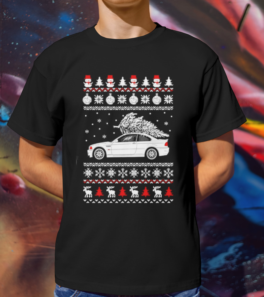 Snowmen Christmas Trees Snowflakes Reindeer BMW E30 Ugly Christmas T-Shirt