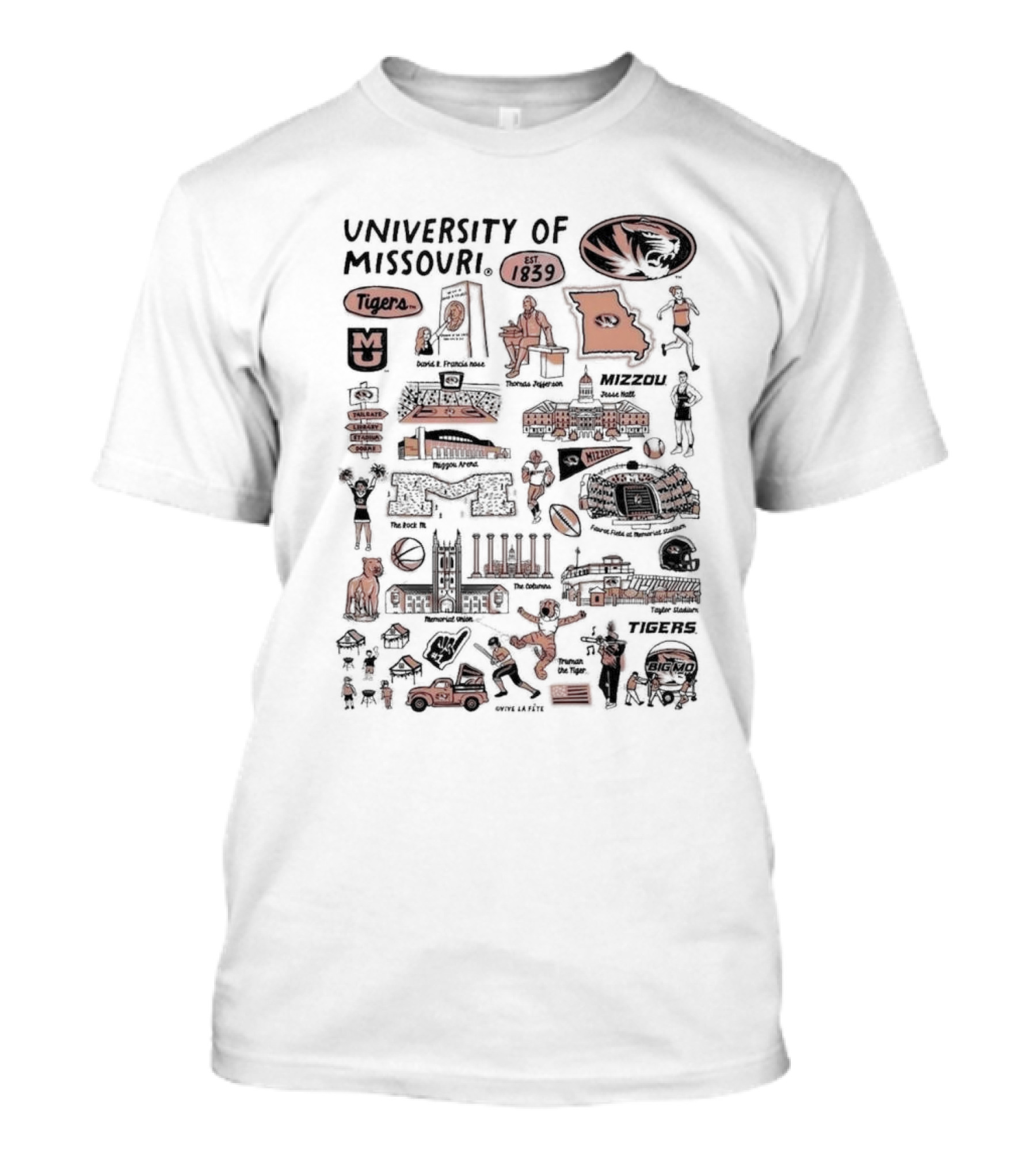 University Of Missouri Tigers Vive La Fete Mizzou Iconic Symbols 1839 T-Shirt