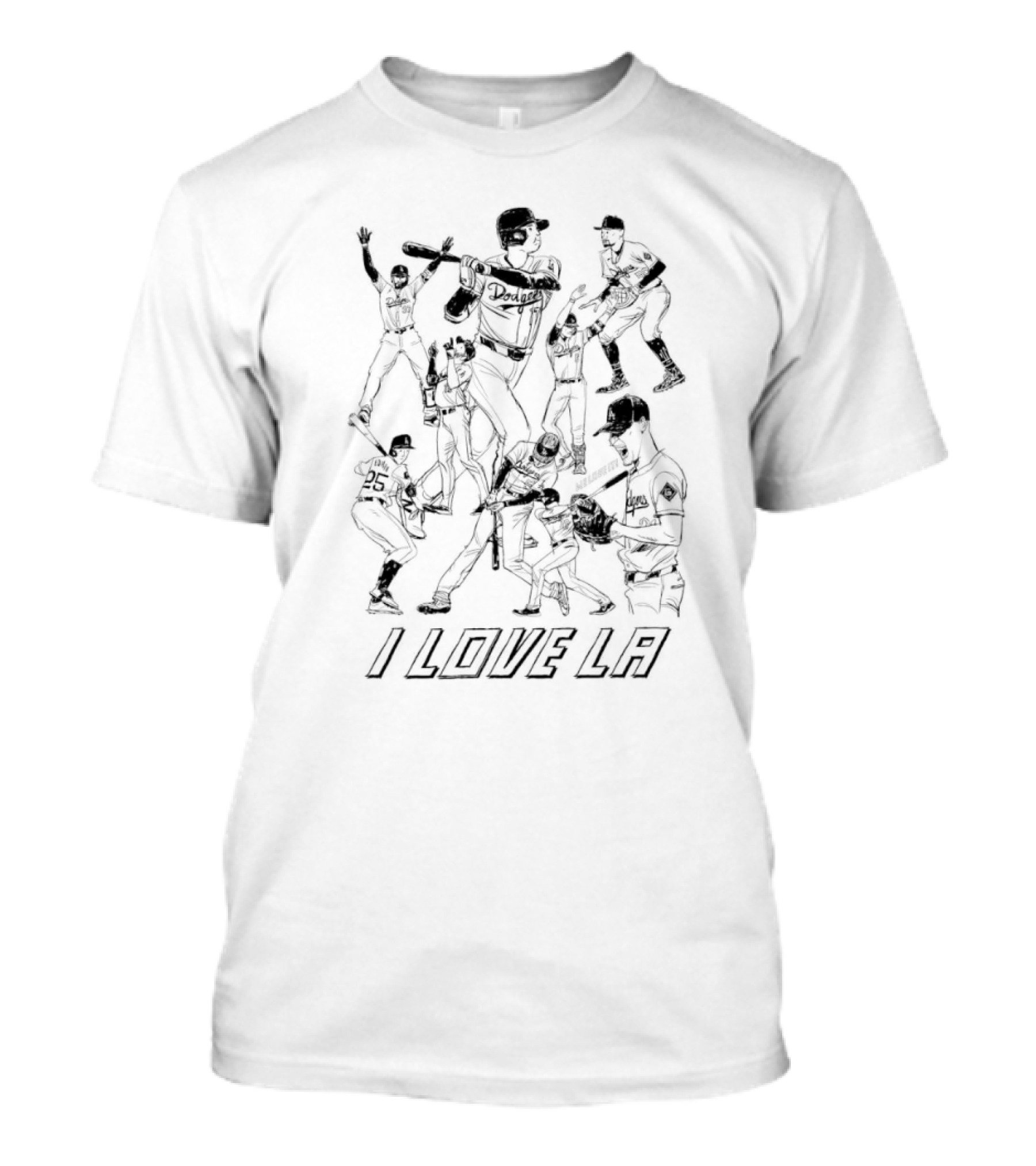 I Love LA Dodgers Let's Go Dodgers Hand Drawing T-Shirt