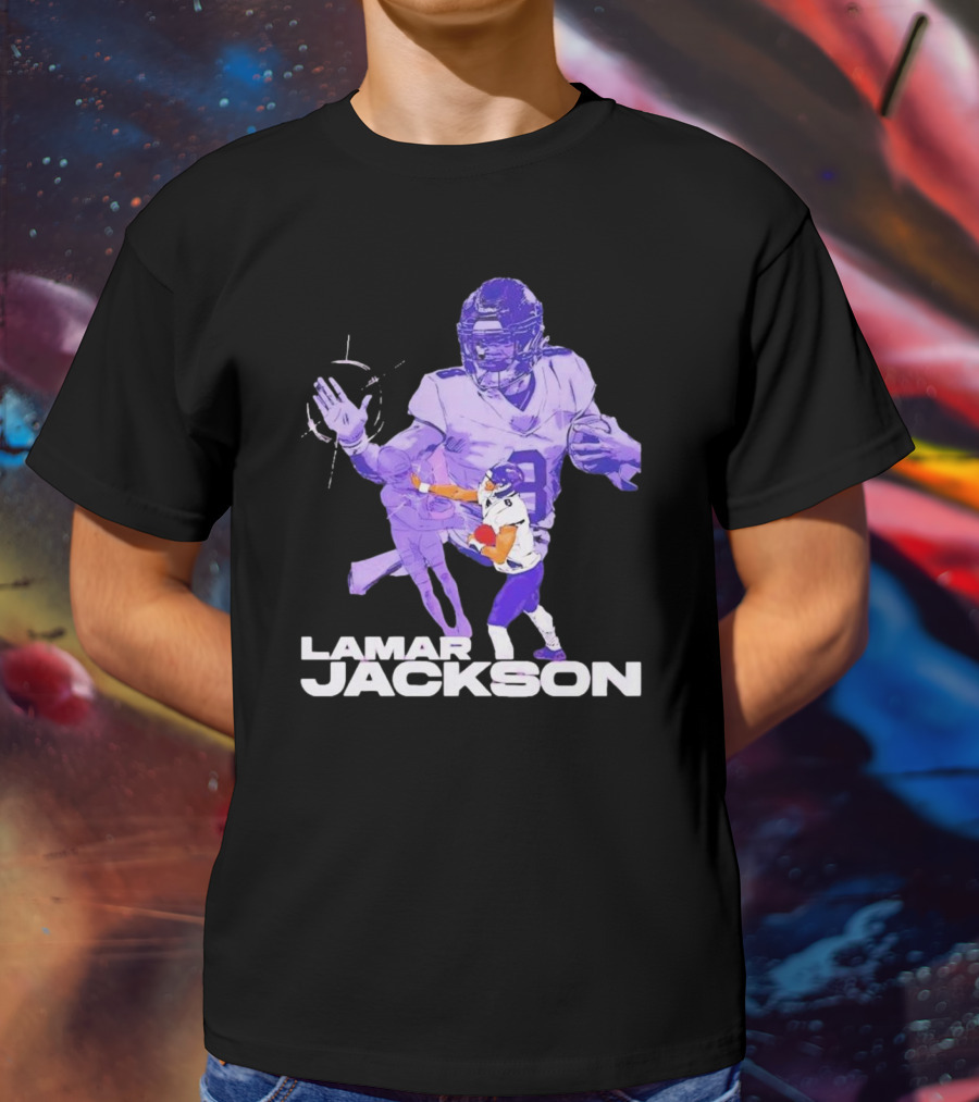 Lamar Jackson Baltimore Ravens NFL Stiff Arm Dynamic Action Play T-Shirt