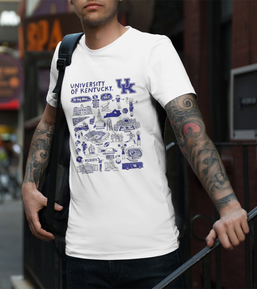 University Of Kentucky Go Big Blue Wildcats Rupp Arena Memorial Hall Kroger Field Lextran UK Basketball 1865 Established Kentucky Wildcats Vive La Fete Impressions T-Shirt