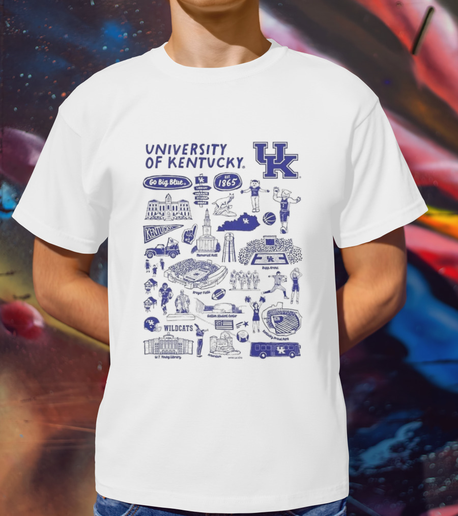 University Of Kentucky Go Big Blue Wildcats Rupp Arena Memorial Hall Kroger Field Lextran UK Basketball 1865 Established Kentucky Wildcats Vive La Fete Impressions T-Shirt