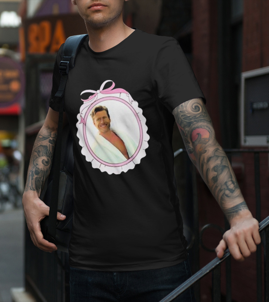 Cherrydaze Glen Powell Pink Ribbon Scalloped Frame T-Shirt