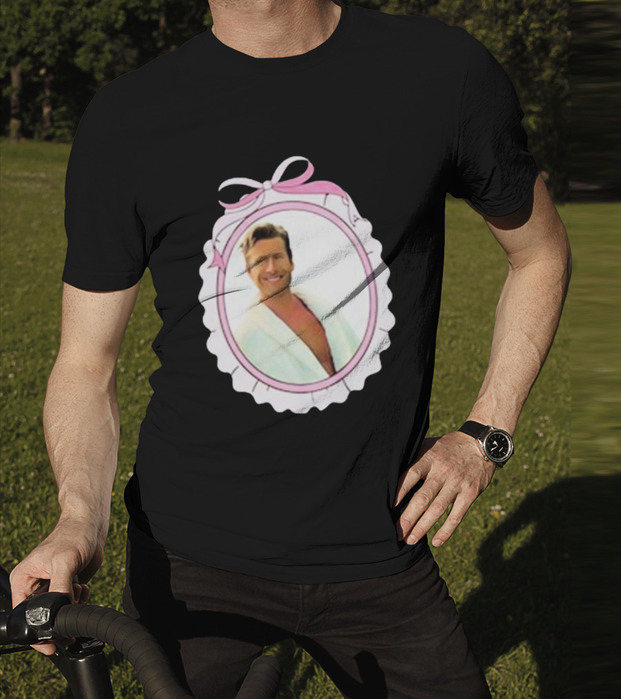 Cherrydaze Glen Powell Pink Ribbon Scalloped Frame T-Shirt