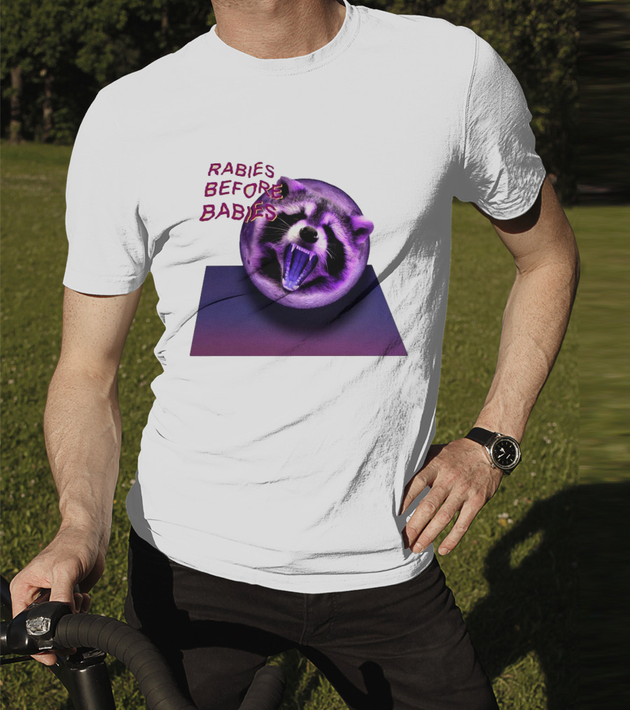Rabies Before Babies Raccoon Spherical Illusion T-Shirt