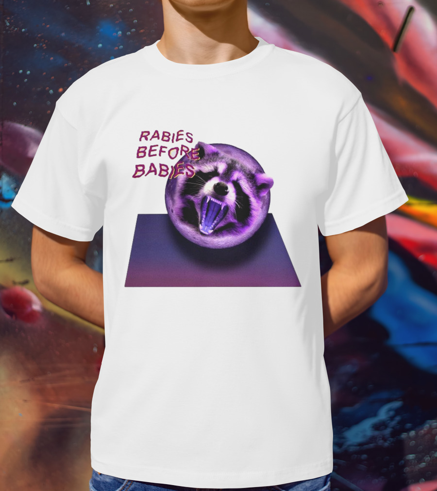 Rabies Before Babies Raccoon Spherical Illusion T-Shirt
