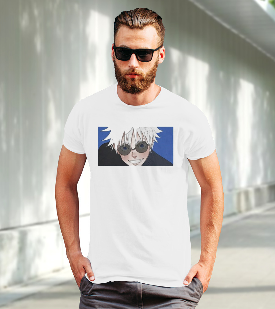 Young Gojo Anime Manga Character Blue Background T-Shirt