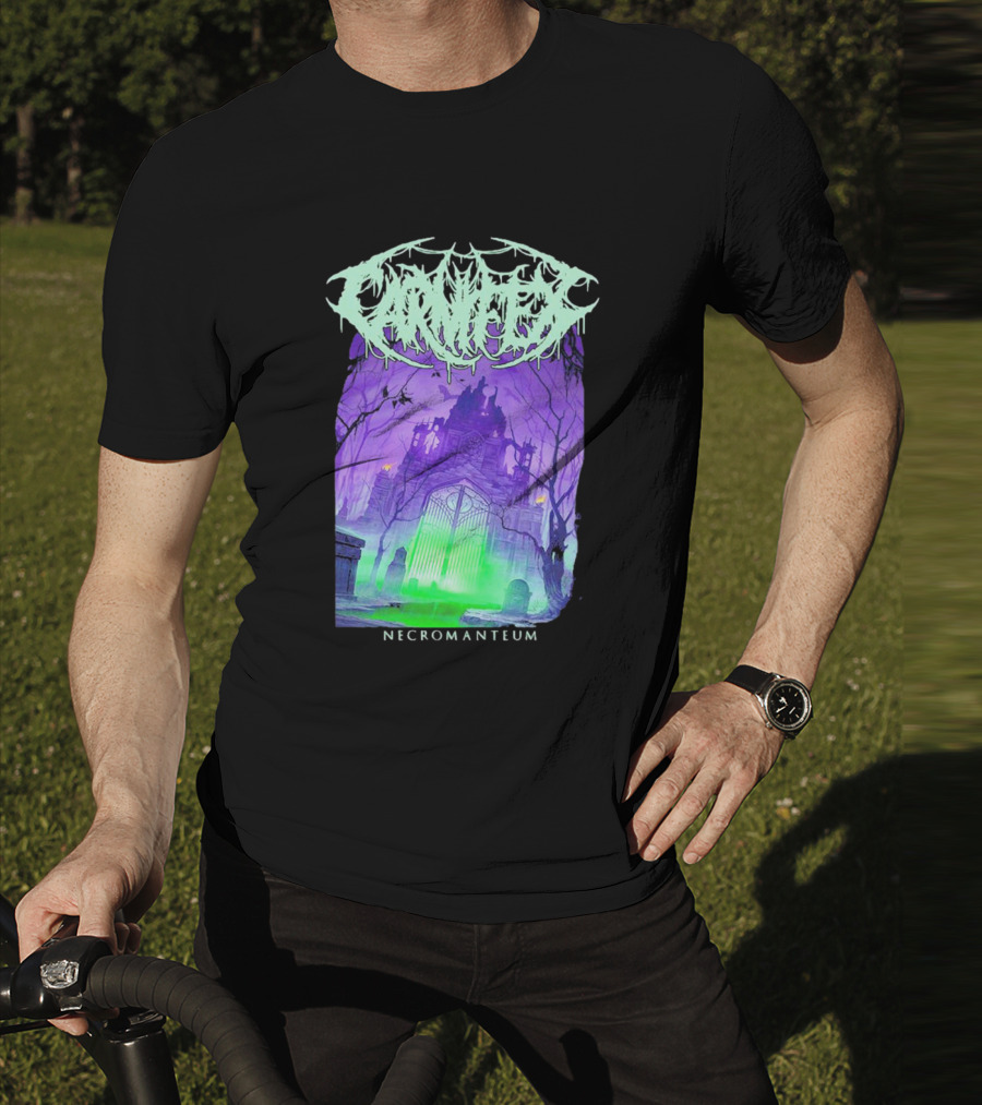 Carnifex Necromanteum Haunted Gothic Castle With Glowing Green And Purple Portal T-Shirt