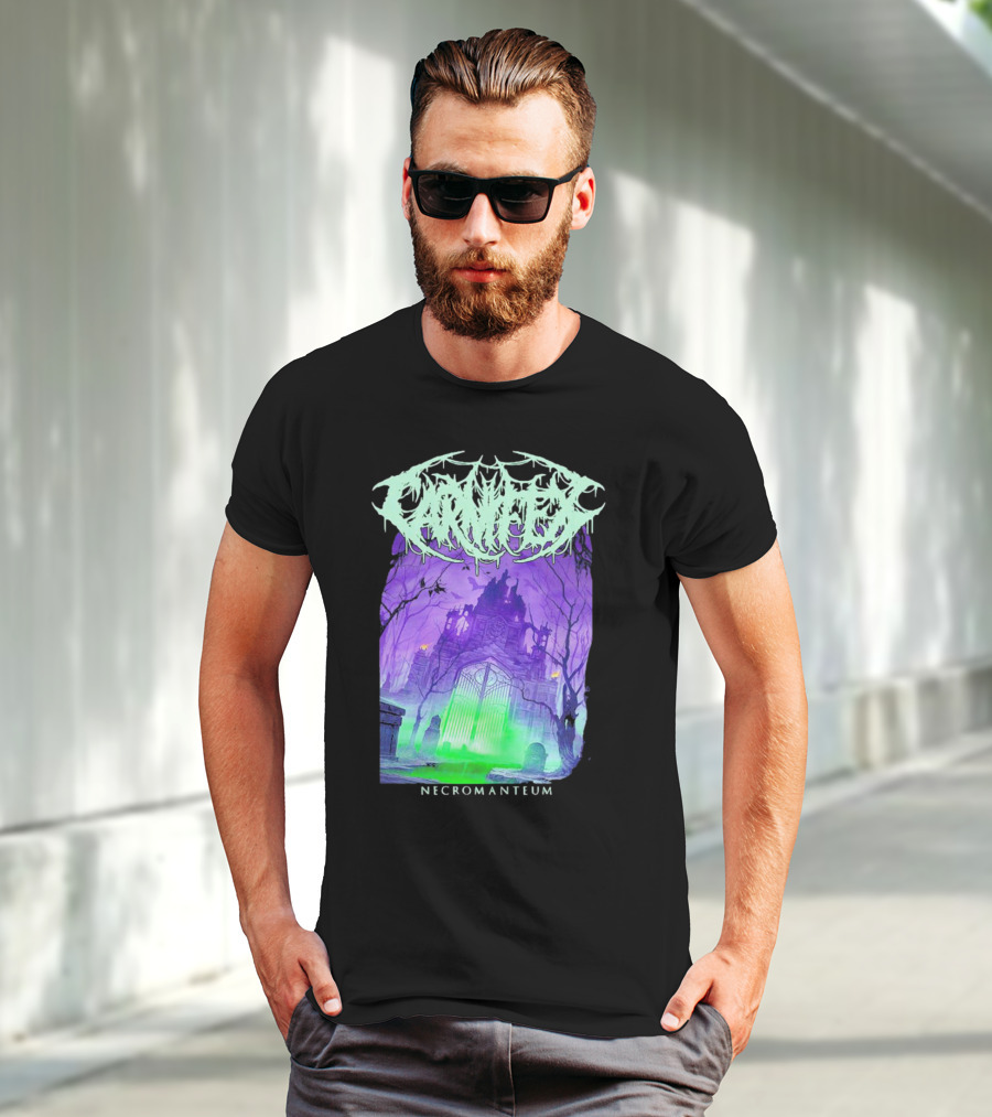 Carnifex Necromanteum Haunted Gothic Castle With Glowing Green And Purple Portal T-Shirt