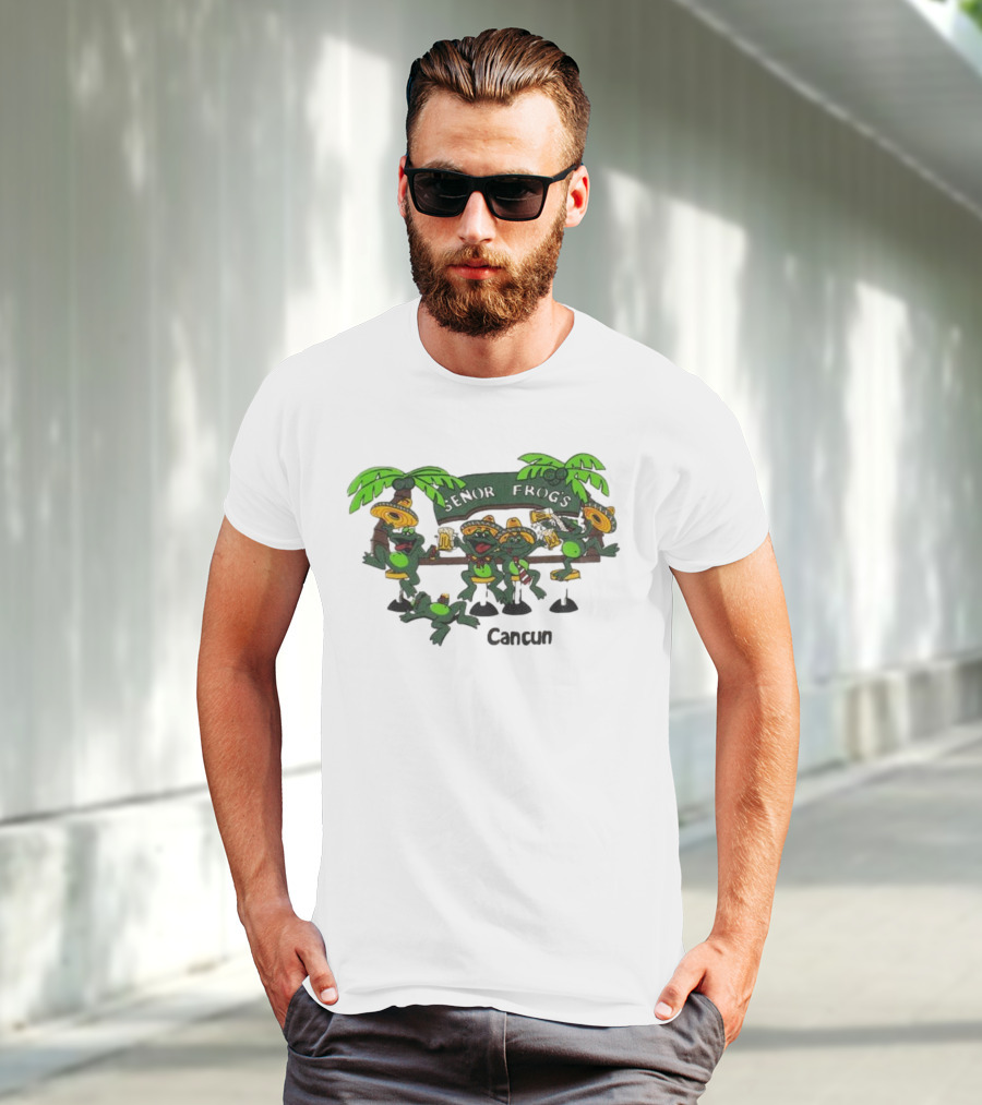 Señor Frog’s Cancun Mexico Palm Trees And Frogs With Sombreros T-Shirt