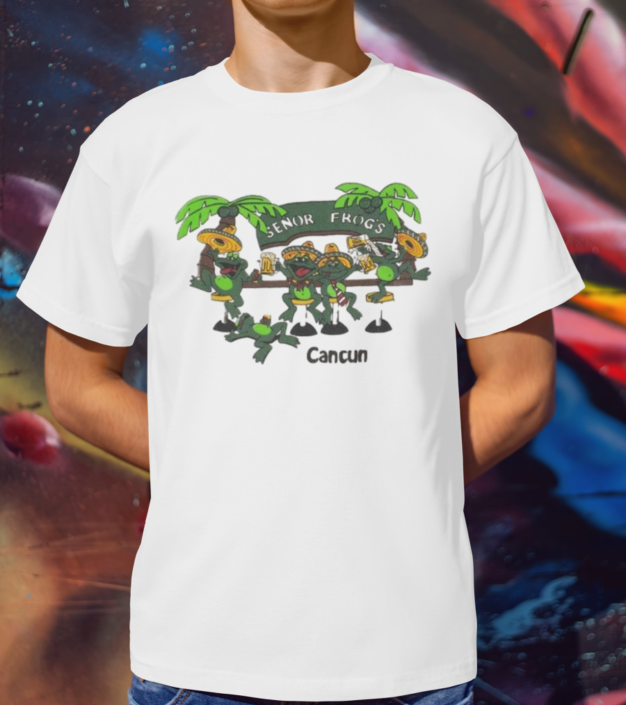 Señor Frog’s Cancun Mexico Palm Trees And Frogs With Sombreros T-Shirt