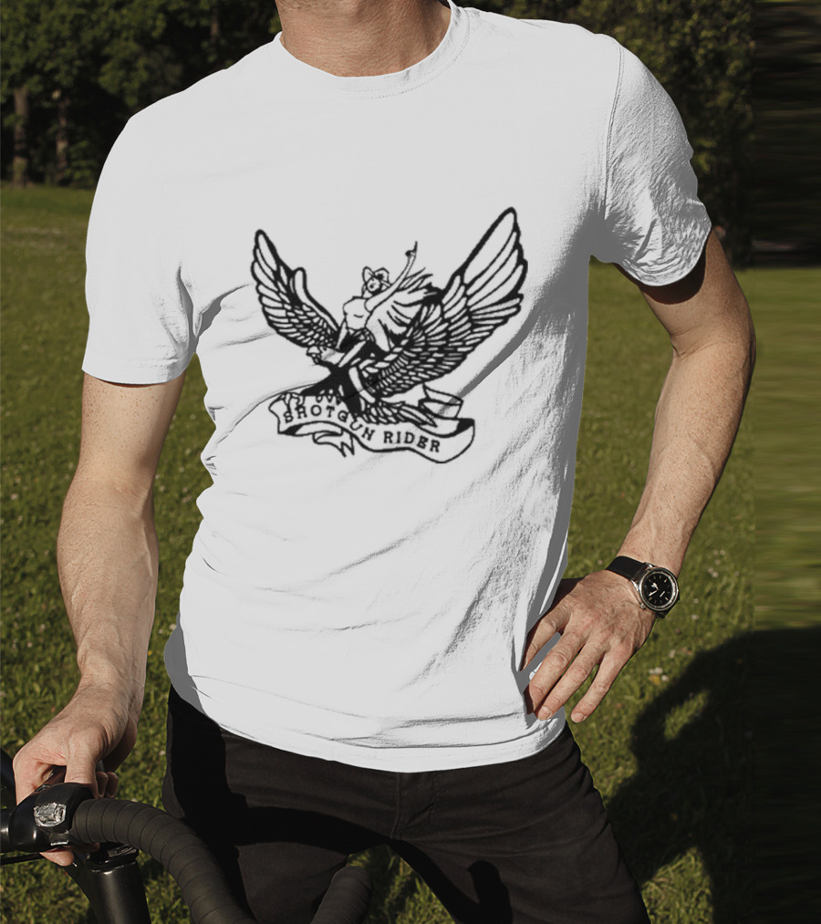 Shotgun Rider Eagle Motorcyclist Banner T-Shirt