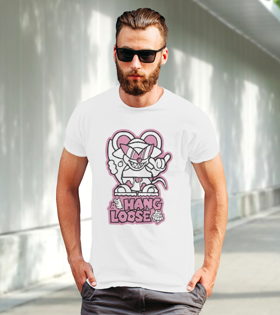 Hang Loose Mouse Art With Sunglasses And Surfboard T-Shirt