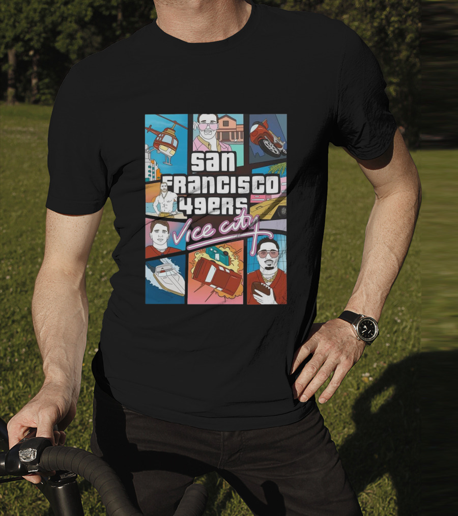San Francisco 49ers Vice City Helicopter Car Yacht Football T-Shirt