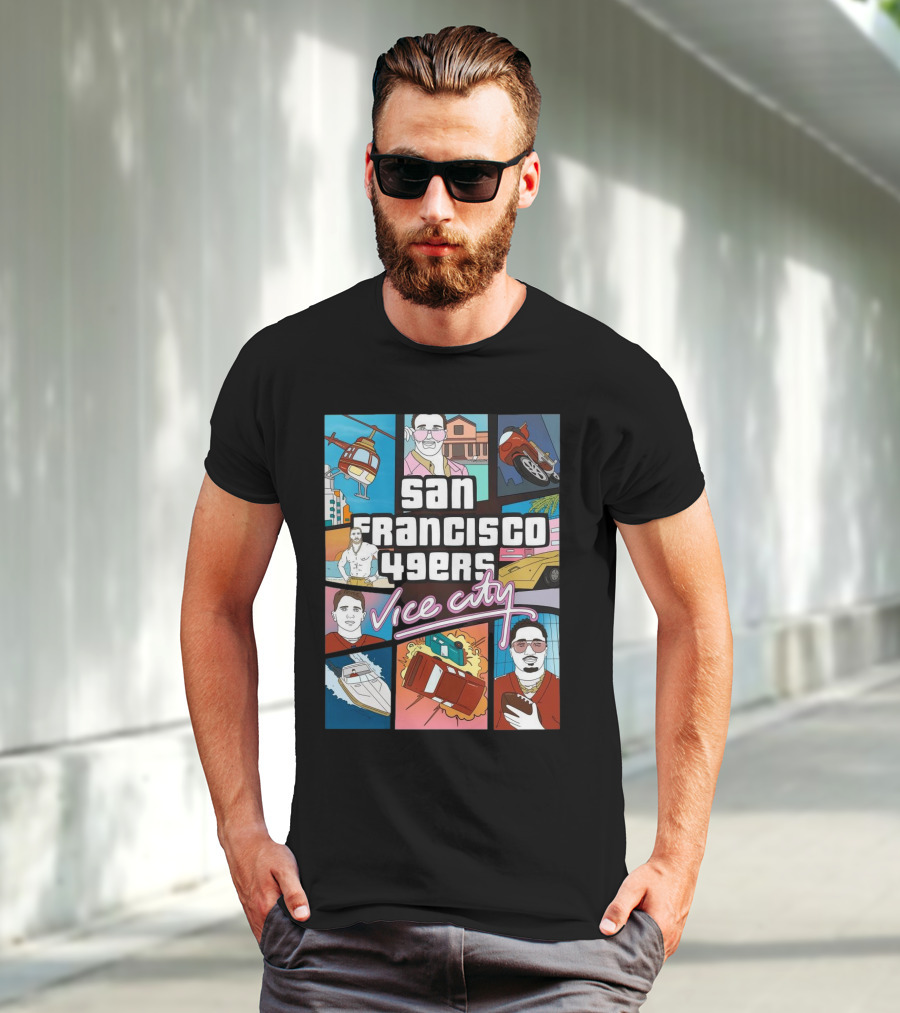 San Francisco 49ers Vice City Helicopter Car Yacht Football T-Shirt