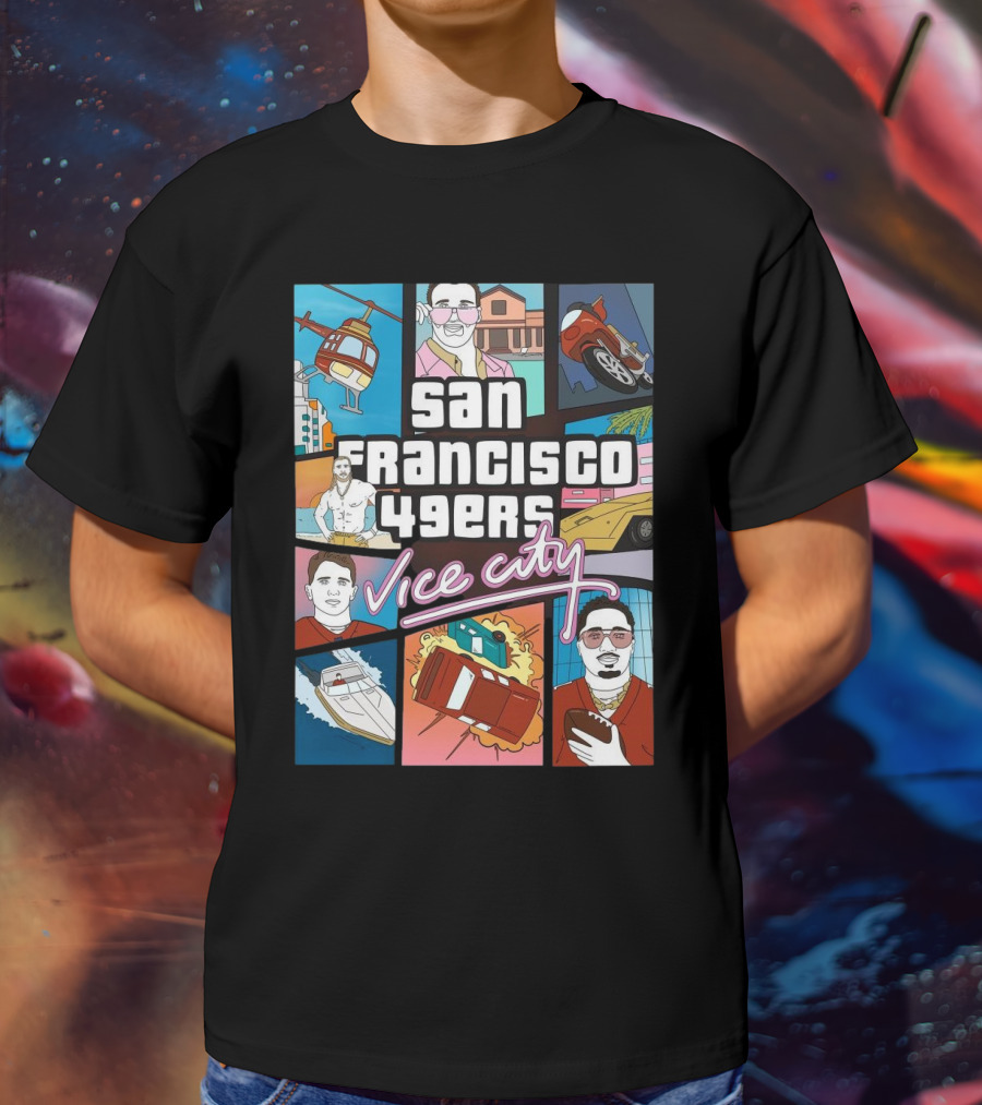 San Francisco 49ers Vice City Helicopter Car Yacht Football T-Shirt