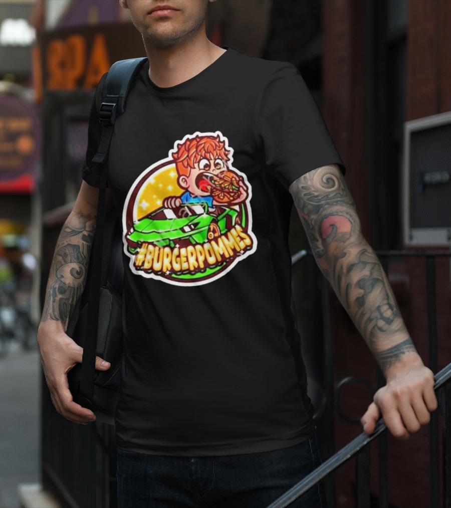 Lukas Eating Burger In Green Car #Burgerpommes T-Shirt