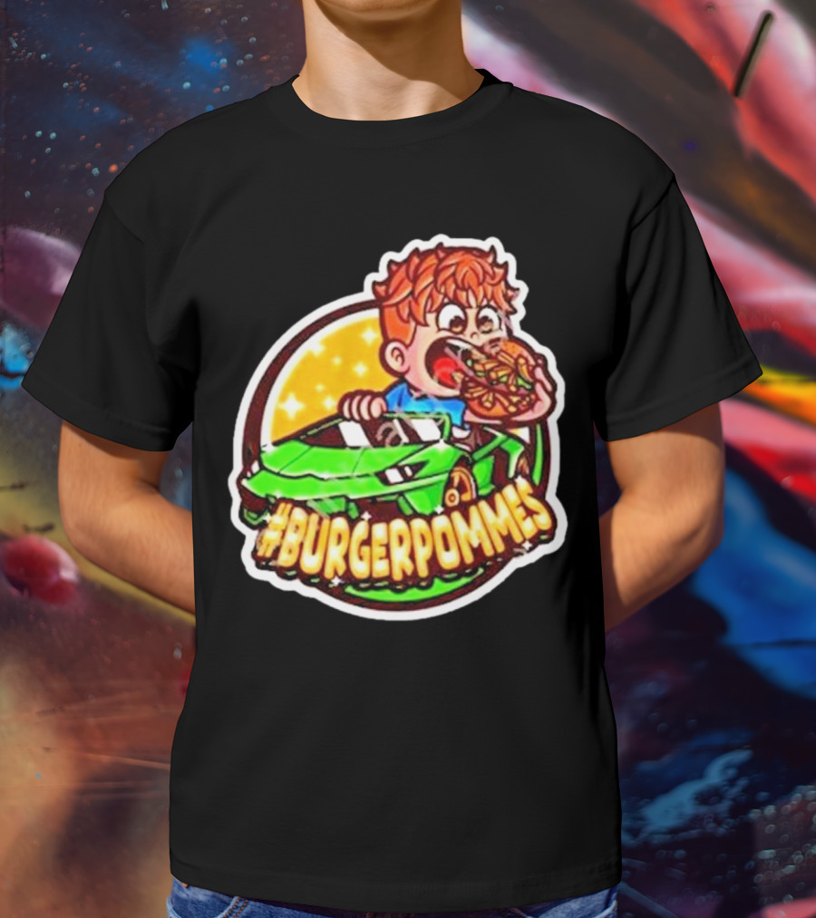 Lukas Eating Burger In Green Car #Burgerpommes T-Shirt