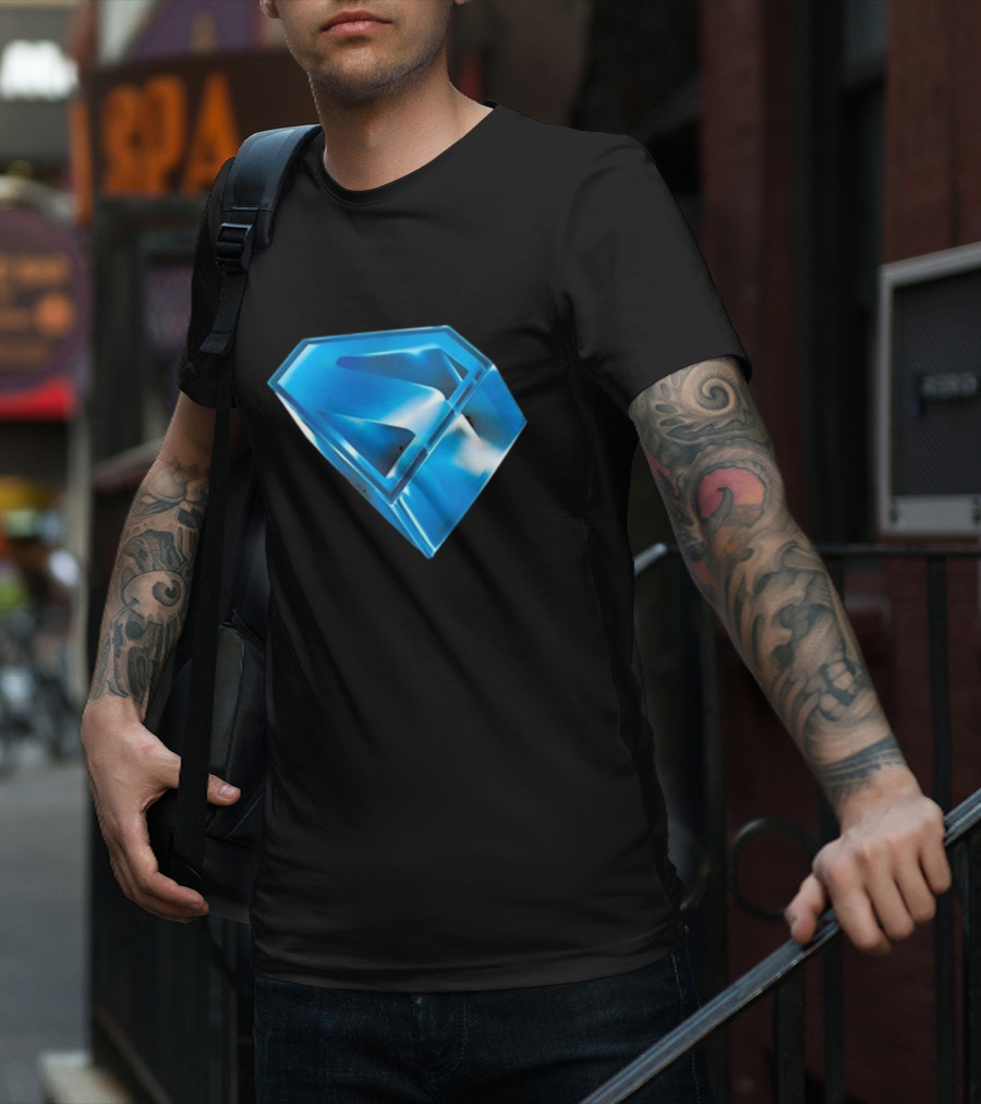 Superman 2025 Movie Stylized S-Shield Blue Diamond Emblem T-Shirt