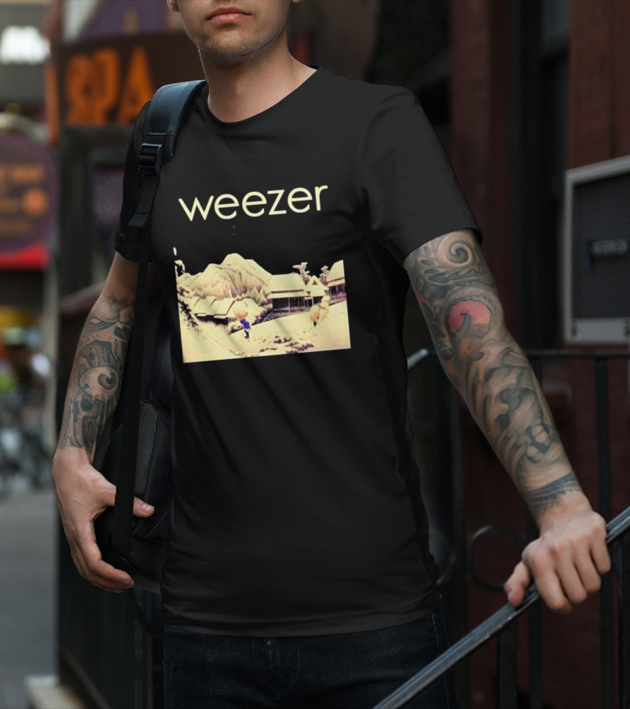 Weezer Pinkerton Album Snowy Village Scene T-Shirt