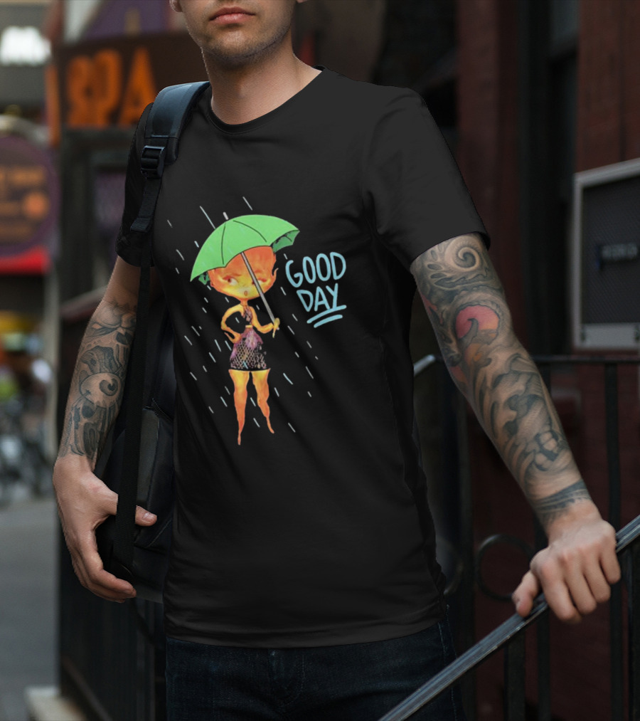 Good Day Ember Lumen Raindrops Green Umbrella T-Shirt