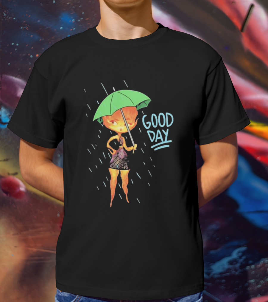 Good Day Ember Lumen Raindrops Green Umbrella T-Shirt