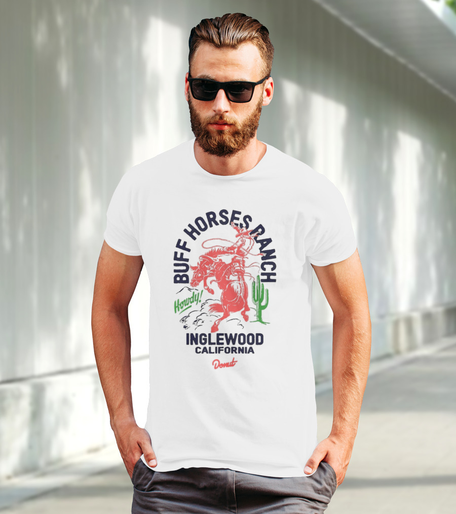 Buff Horses Ranch Howdy Inglewood California Donut T-Shirt
