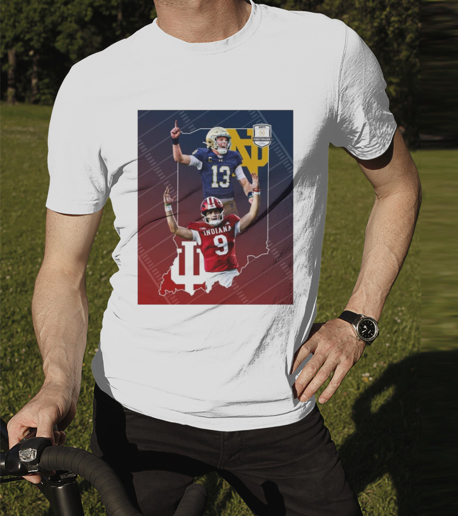 Indiana Hoosiers Versus Notre Dame Fighting Irish 12-Team CFP Friday Matchup T-Shirt