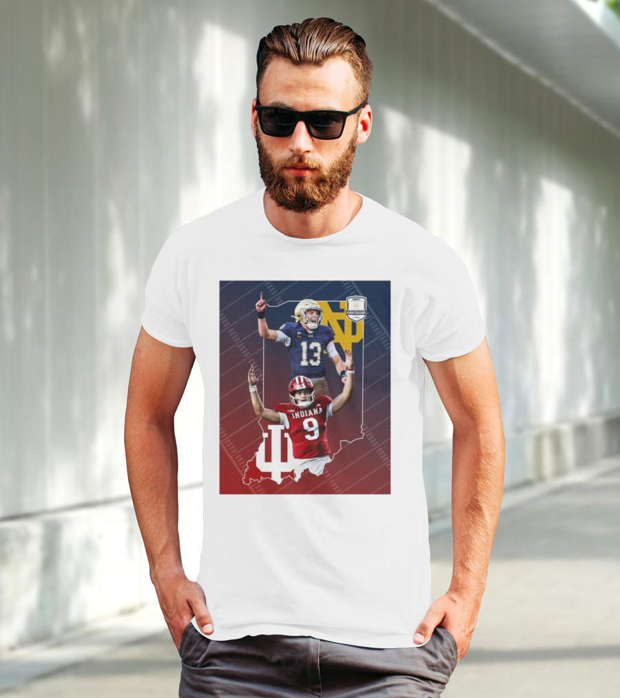 Indiana Hoosiers Versus Notre Dame Fighting Irish 12-Team CFP Friday Matchup T-Shirt