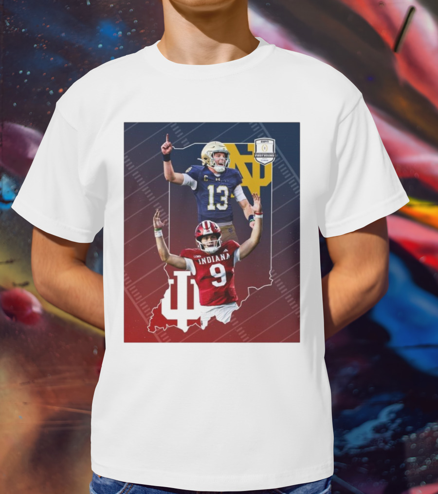 Indiana Hoosiers Versus Notre Dame Fighting Irish 12-Team CFP Friday Matchup T-Shirt