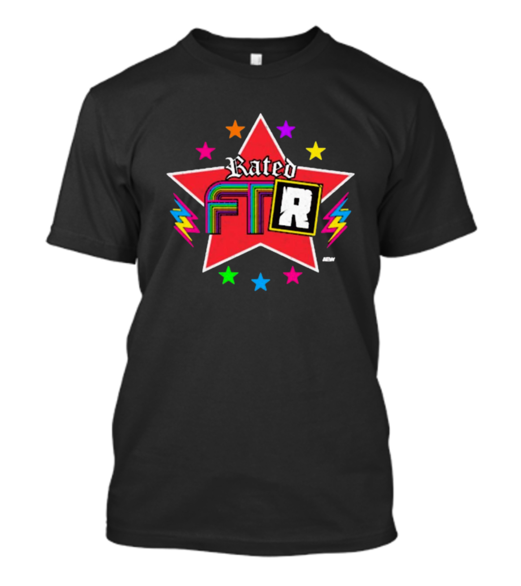 Rated FTR Adam Copeland AEW Star With Lightning And Colorful Retro Stars T-Shirt