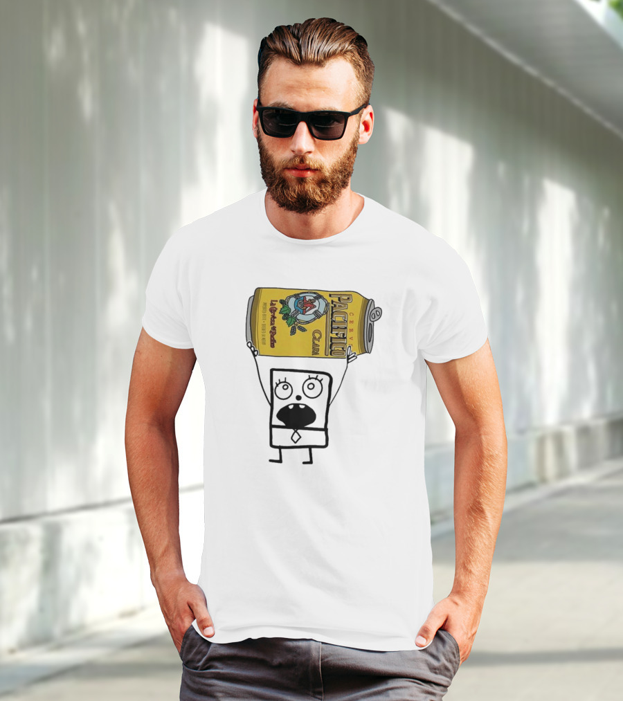 Doodlebob Holding Pacifico Clara La Cerveza Del Pacifico Beer Can T-Shirt
