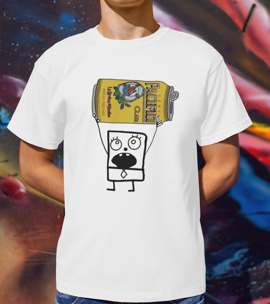 Doodlebob Holding Pacifico Clara La Cerveza Del Pacifico Beer Can T-Shirt