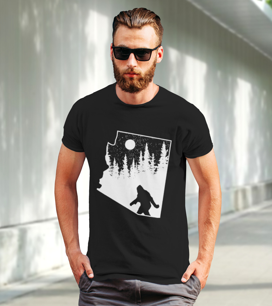 Bigfoot Arizona Pride Sasquatch Funny Arizona Map Forest Moon T-Shirt