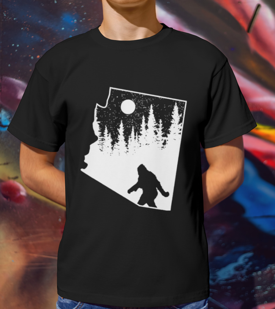 Bigfoot Arizona Pride Sasquatch Funny Arizona Map Forest Moon T-Shirt