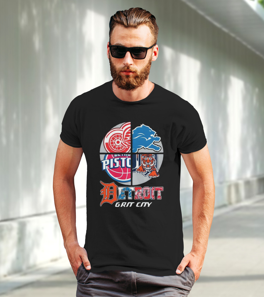 Detroit Grit City Red Wings Lions Pistons Tigers T-Shirt