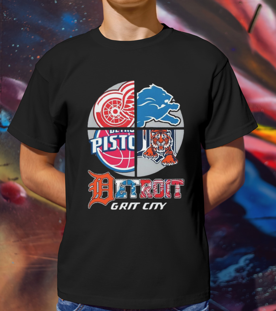 Detroit Grit City Red Wings Lions Pistons Tigers T-Shirt