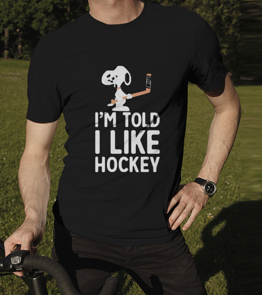 Snoopy I'm Told I Like Hockey Peanuts Comic Hockey Stick T-Shirt