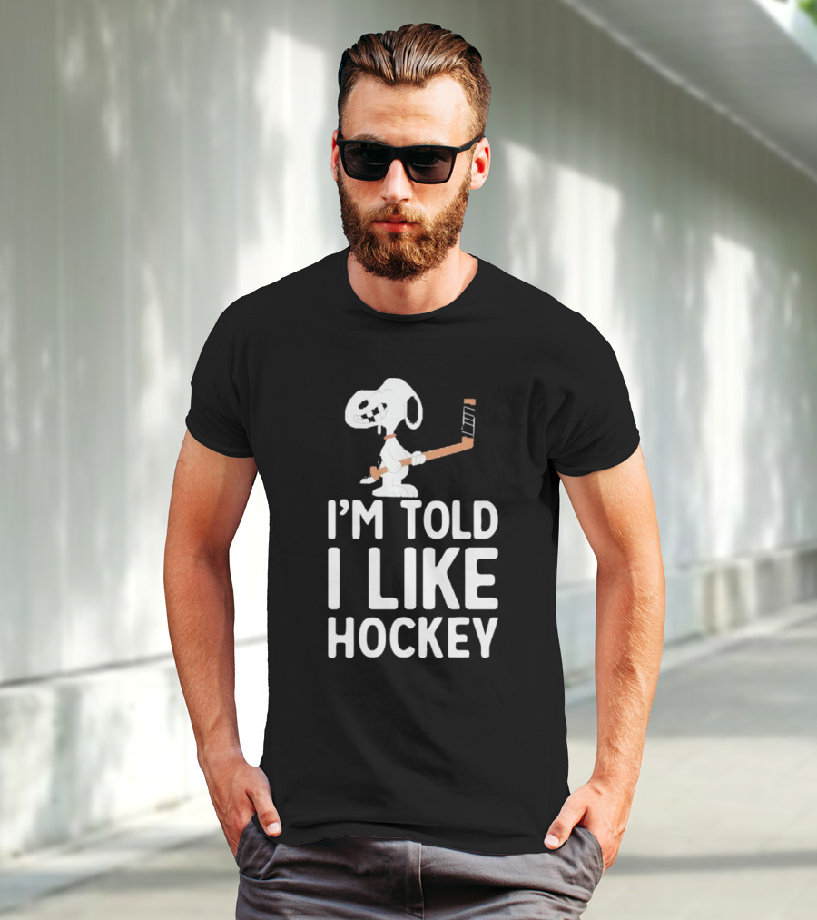 Snoopy I'm Told I Like Hockey Peanuts Comic Hockey Stick T-Shirt