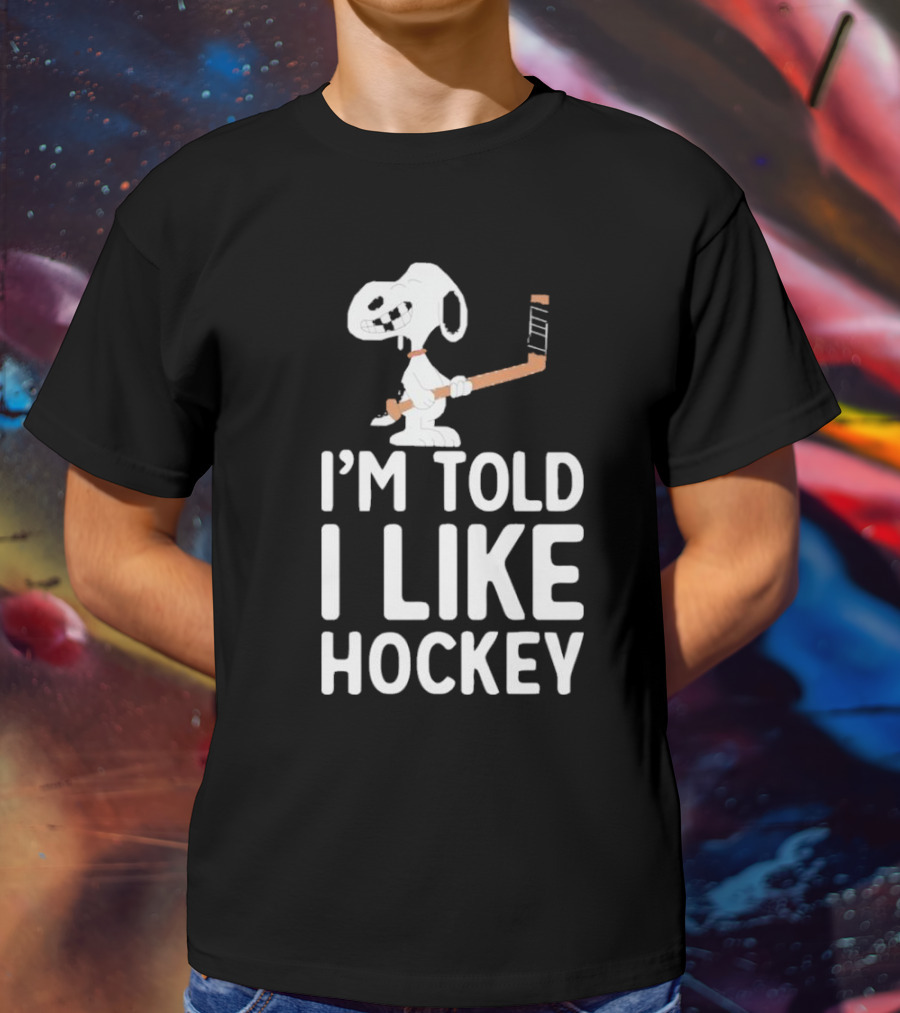 Snoopy I'm Told I Like Hockey Peanuts Comic Hockey Stick T-Shirt
