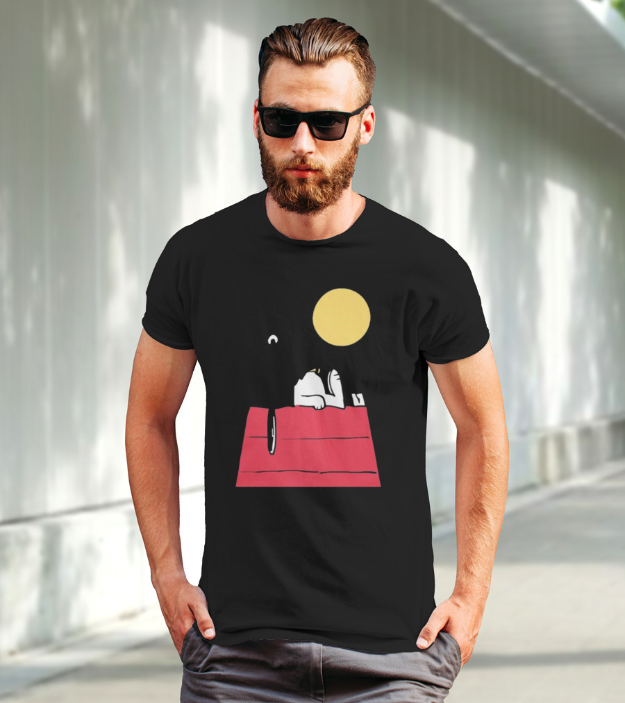 Snoopy Solar Eclipse Peanuts Doghouse Moon Charlie Brown T-Shirt