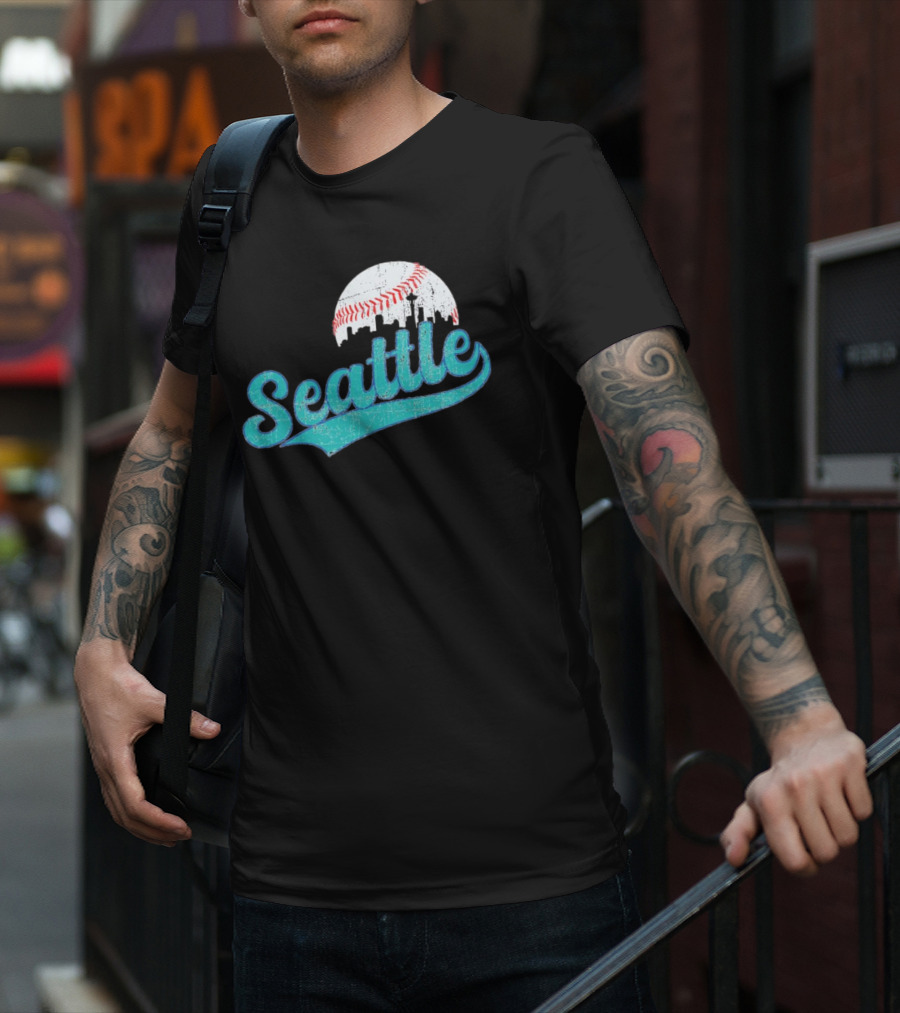 Seattle Vintage Skyline Retro Baseball T-Shirt