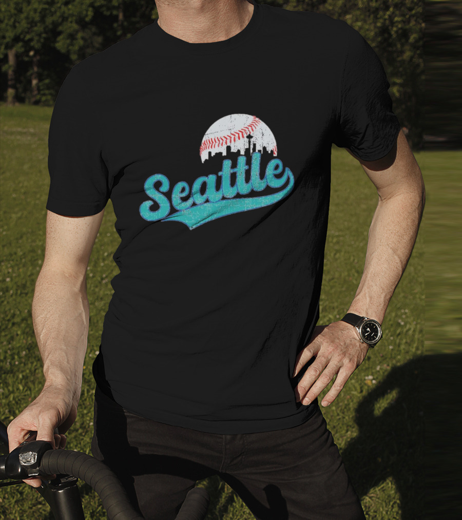 Seattle Vintage Skyline Retro Baseball T-Shirt
