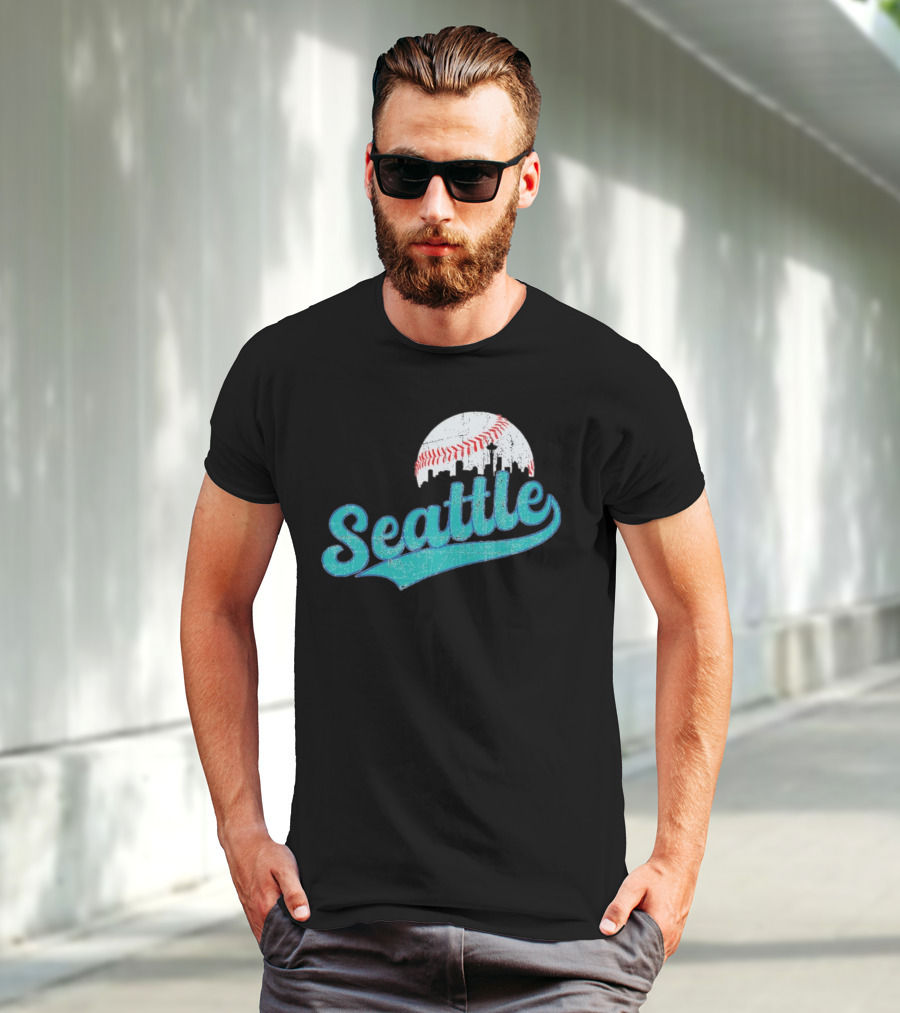 Seattle Vintage Skyline Retro Baseball T-Shirt