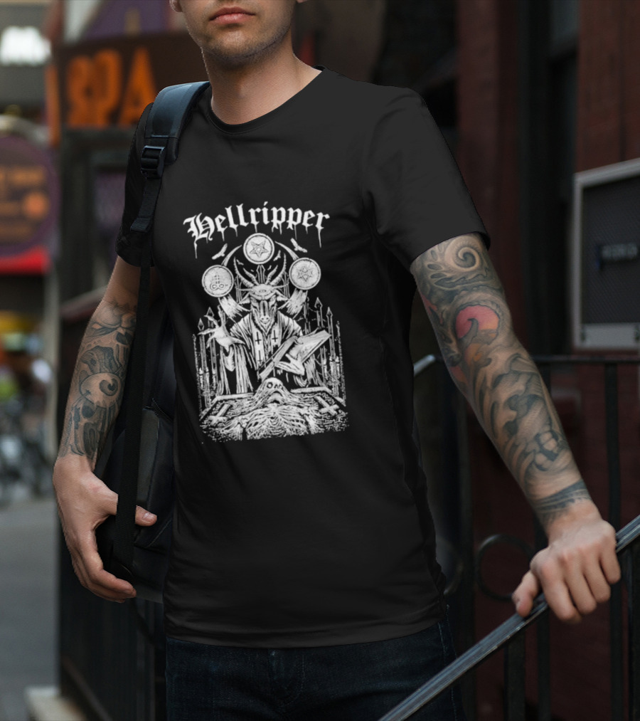 Hellripper Ritual Ceremonial Occult Imagery With Skulls And Antlers T-Shirt