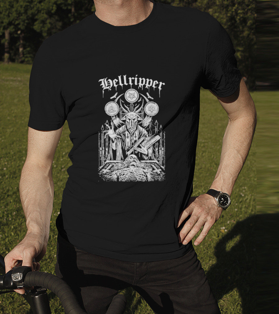 Hellripper Ritual Ceremonial Occult Imagery With Skulls And Antlers T-Shirt